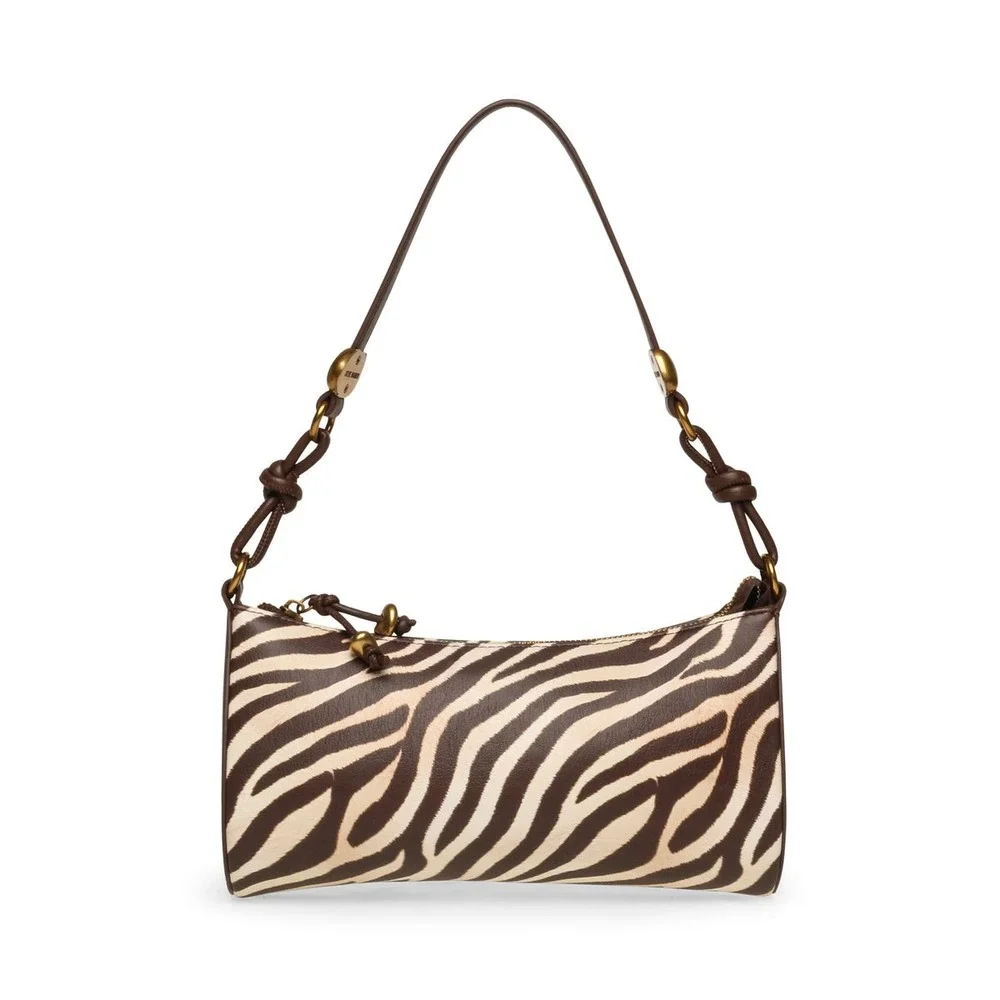 Steve Madden Zebra Print Shoulder Bag Brown Gold Hardware New With Tags